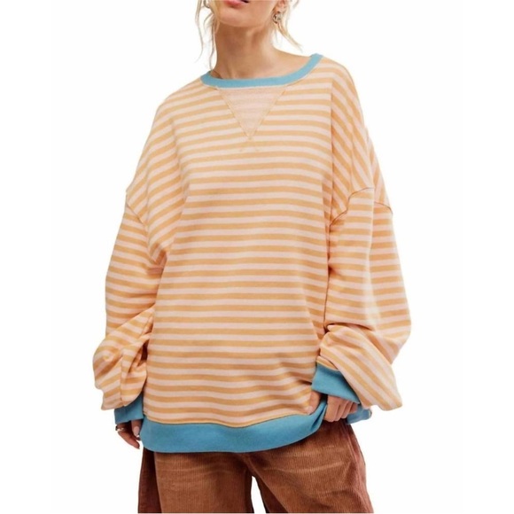 NWOT Free People We The Free Women’s Classic Striped Crew Latte Combo Sz L - Picture 4 of 8